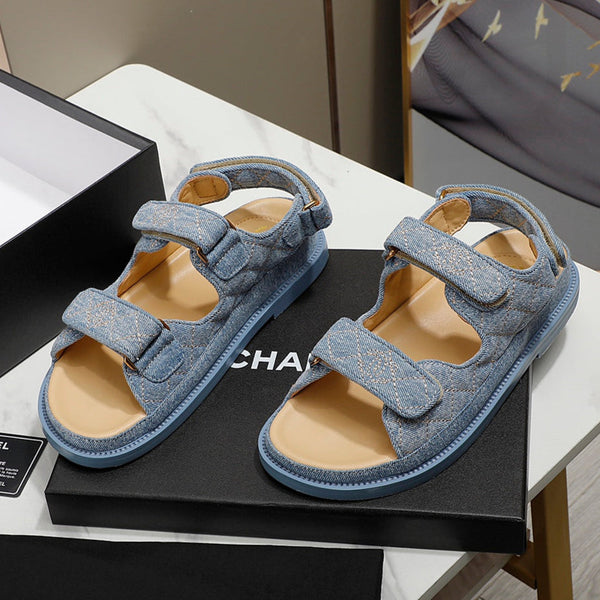 CC 25S Sandalo Dad Blu Denim Beige Pelle di vitello