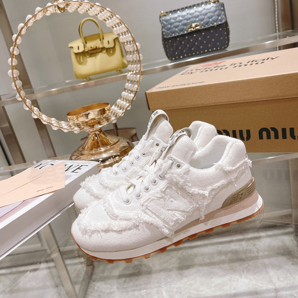 MIU MIU x New Balance 574 Sneakers White Canvas Denim 498913