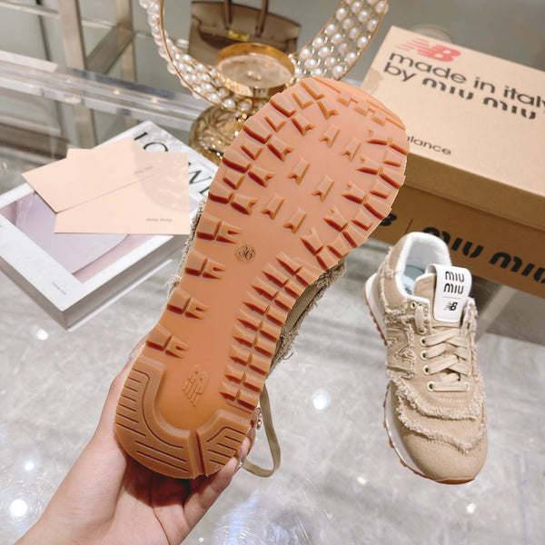 MIU MIU x New Balance 574 Sneakers Colonial Beige Canvas Denim 498914