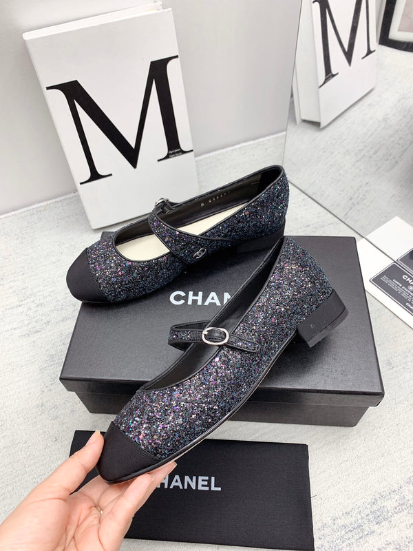 CC 2026 Logo Mary Jane Ballet Flats Calfskin Glitter 161755