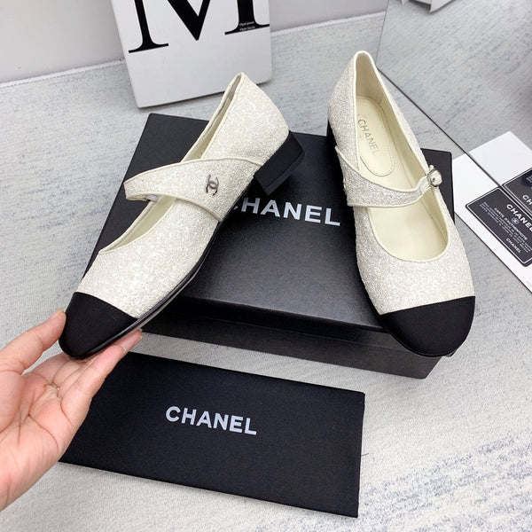 CC 2026 Logo Mary Jane Ballet Flats Calfskin Glitter 161755