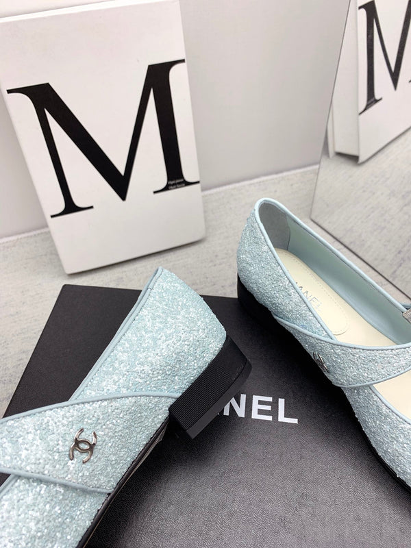 CC 2026 Logo Mary Jane Ballet Flats Calfskin Glitter 161755