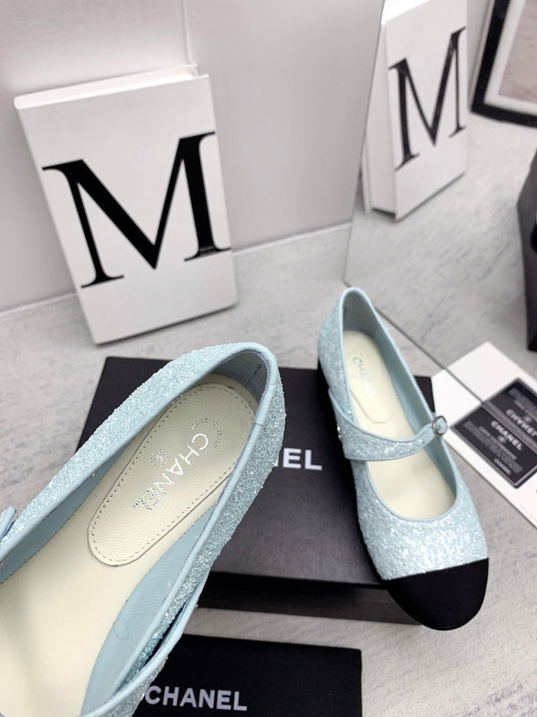 CC 2026 Logo Mary Jane Ballet Flats Calfskin Glitter 161755