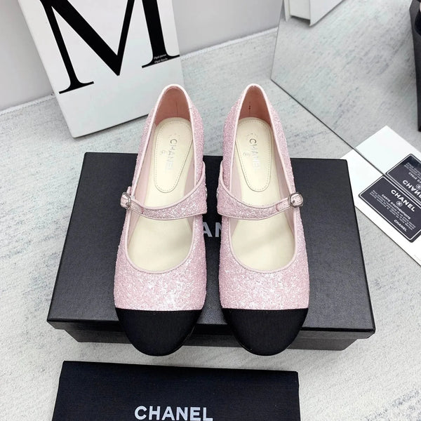 CC 2026 Logo Mary Jane Ballet Flats Calfskin Glitter 161755