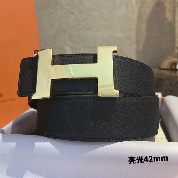 CINTURA HM CONSTANCE CON FIBBIA E CINTURINO REVERSIBILE IN PELLE NERA 42 MM FERRAMENTA ORO