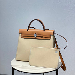 Herbag 31 Toile Toile légère beige Cuir de vachette doré