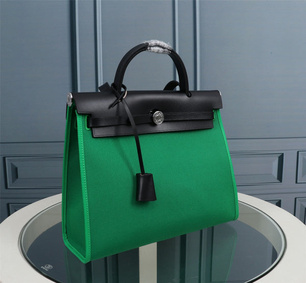 HM HERBAG ZIP 31 TELA VERDE MARE E NERA