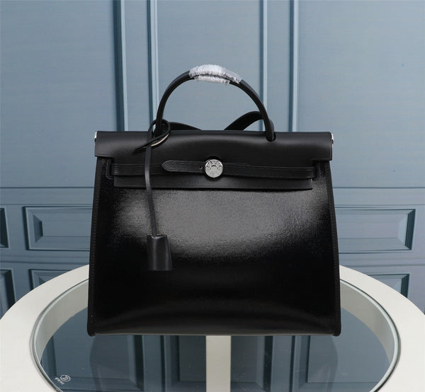 HM HERBAG ZIP 31 NERO E BIANCO PELLE DI VITELLO