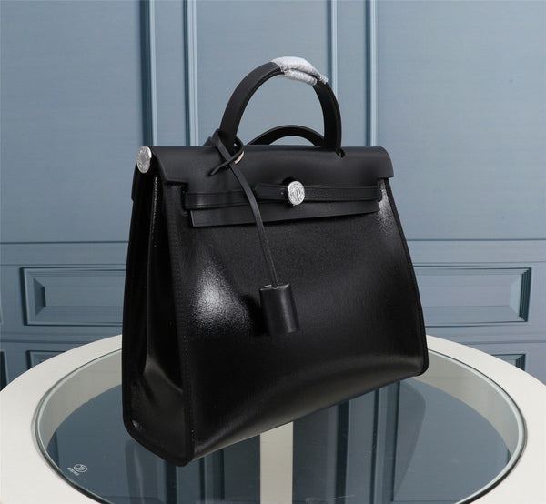 HM HERBAG ZIP 31 NERO E BIANCO PELLE DI VITELLO