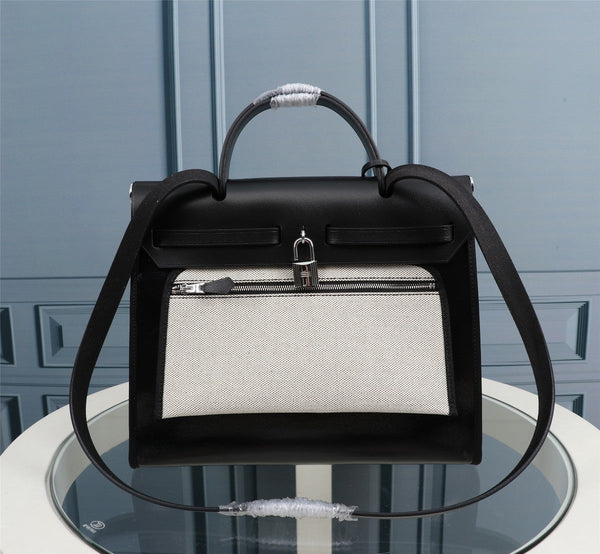 HM HERBAG ZIP 31 NERO E BIANCO PELLE DI VITELLO