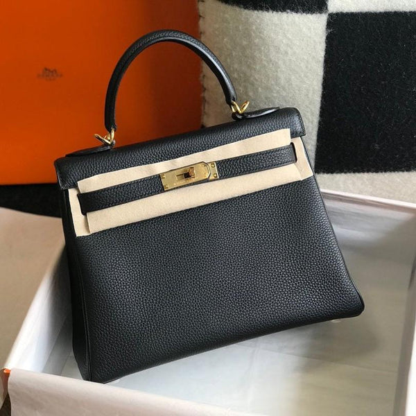 BORSA HM KELLY 32CM IN NERO TOGO CON FERRAMENTA ORO