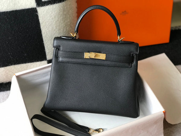 BORSA HM KELLY 32CM IN NERO TOGO CON FERRAMENTA ORO