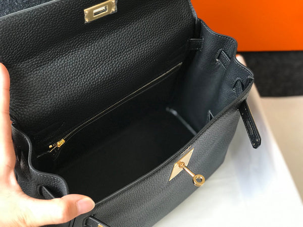 BORSA HM KELLY 32CM IN NERO TOGO CON FERRAMENTA ORO