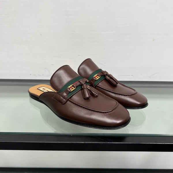 GG Men's Tassel Mule Brown Calfskin 559045