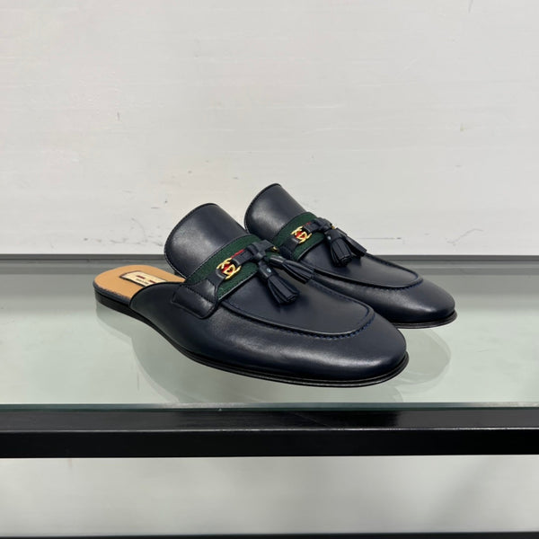 GG Men's Tassel Mule Navy Blue Calfskin 559046