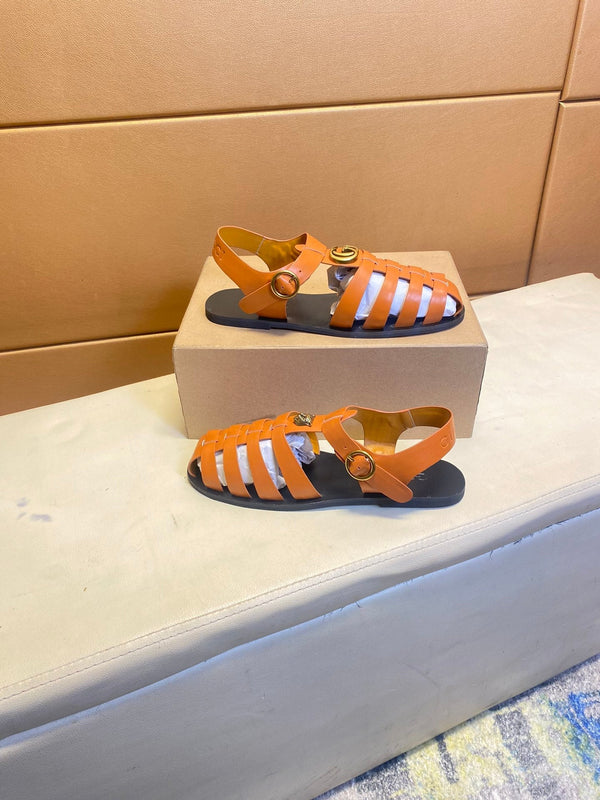 GG Men's Sandals Orange Cowhide 743279