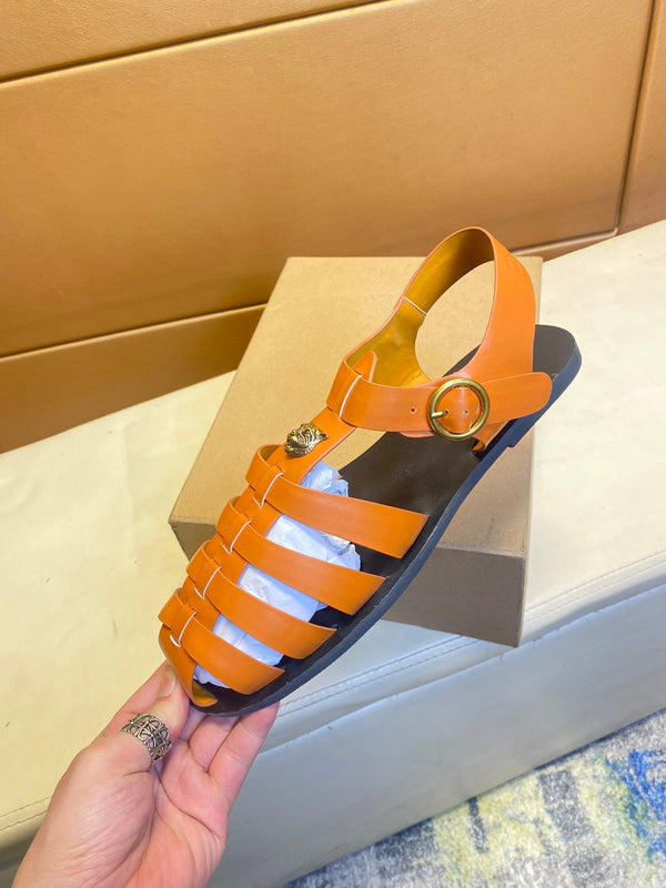 GG Men's Sandals Orange Cowhide 743279