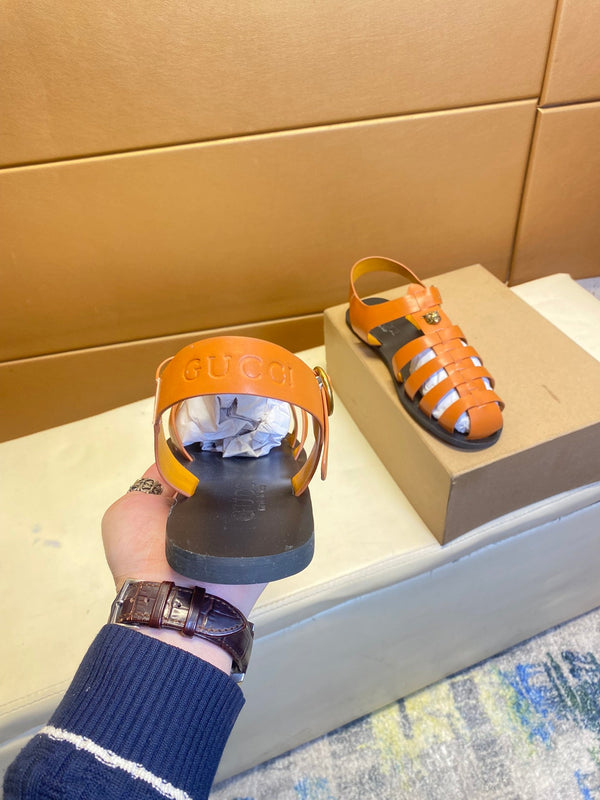 GG Men's Sandals Orange Cowhide 743279