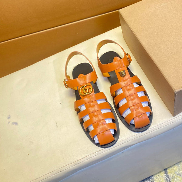 GG Men's Sandals Orange Cowhide 743279