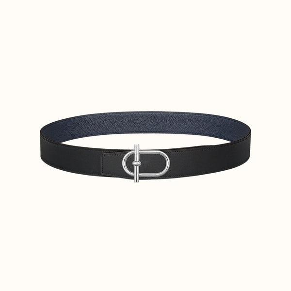 CINTURA HM ITHAQUE CON FIBBIA IN ARGENTO E CINTURINO REVERSIBILE IN PELLE BLU NAVY E NERO 38 MM