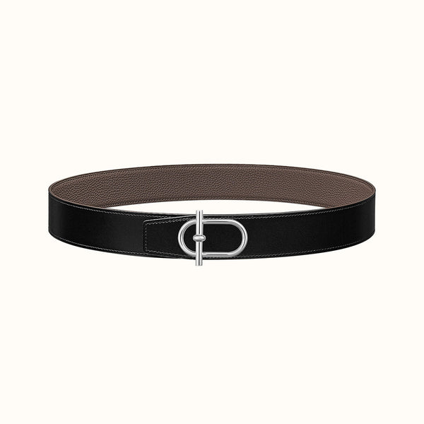 CINTURA HM ITHAQUE CON FIBBIA IN ARGENTO E CINTURINO REVERSIBILE IN PELLE MARRONE CAMMELLO E NERO 38 MM