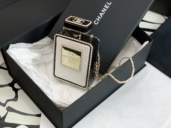 CC N5 Perfume Bottle Bag White Quited Lambskin