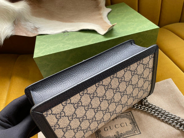 BORSA A TRACOLLA DYONYSUS 25 IN TESSUTO JACQUARD BEIGE E BORDI IN PELLE DI VITELLO NERA, FERRAMENTA ARGENTO