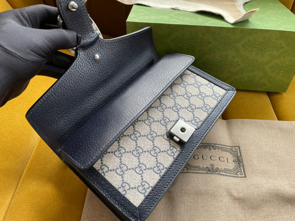 BORSA A TRACOLLA DYONYSUS 25 IN TESSUTO JACQUARD BEIGE E BORDI IN PELLE DI VITELLO NERA, FERRAMENTA ARGENTO