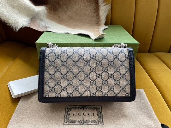 BORSA A TRACOLLA DYONYSUS 25 IN TESSUTO JACQUARD BEIGE E BORDI IN PELLE DI VITELLO NERA, FERRAMENTA ARGENTO