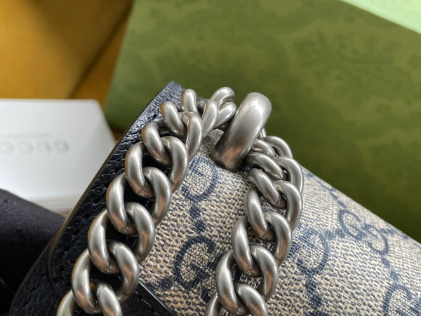 BORSA A TRACOLLA DYONYSUS 25 IN TESSUTO JACQUARD BEIGE E BORDI IN PELLE DI VITELLO NERA, FERRAMENTA ARGENTO