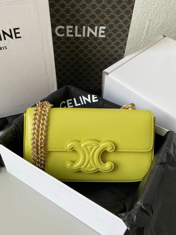 BORSA A SCHIENA CON 20 CATENE IN RILIEVO IN PELLE DI VITELLO GIALLO CHARTREUSE