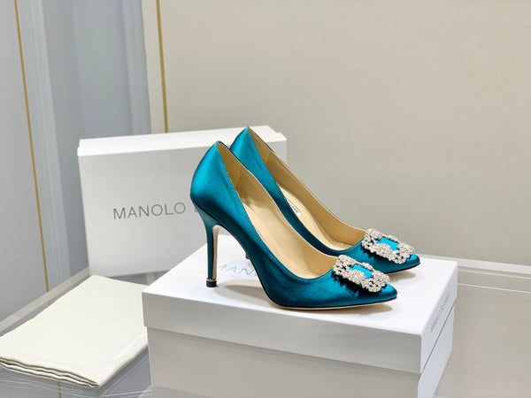 Manolo Diamond Buckle Pumps Olympic Silk 327506