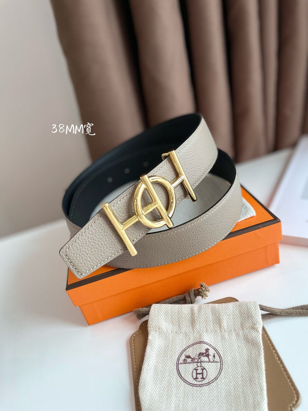 FIBBIA PER CINTURA ULYSSE E CINTURINO REVERSIBILE IN PELLE MARRONE KAKI 38 MM FERRAMENTA ORO