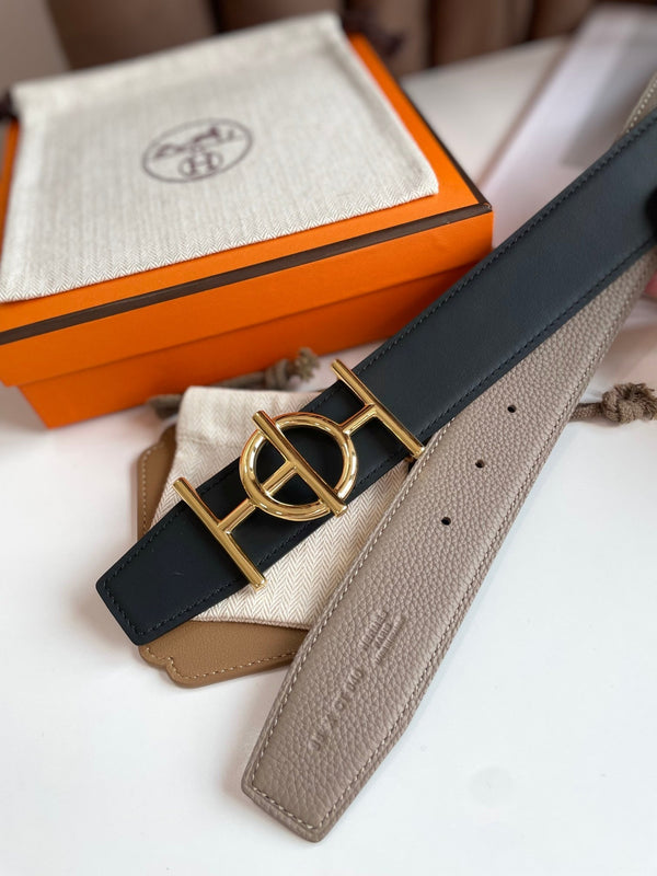 FIBBIA PER CINTURA ULYSSE E CINTURINO REVERSIBILE IN PELLE MARRONE KAKI 38 MM FERRAMENTA ORO