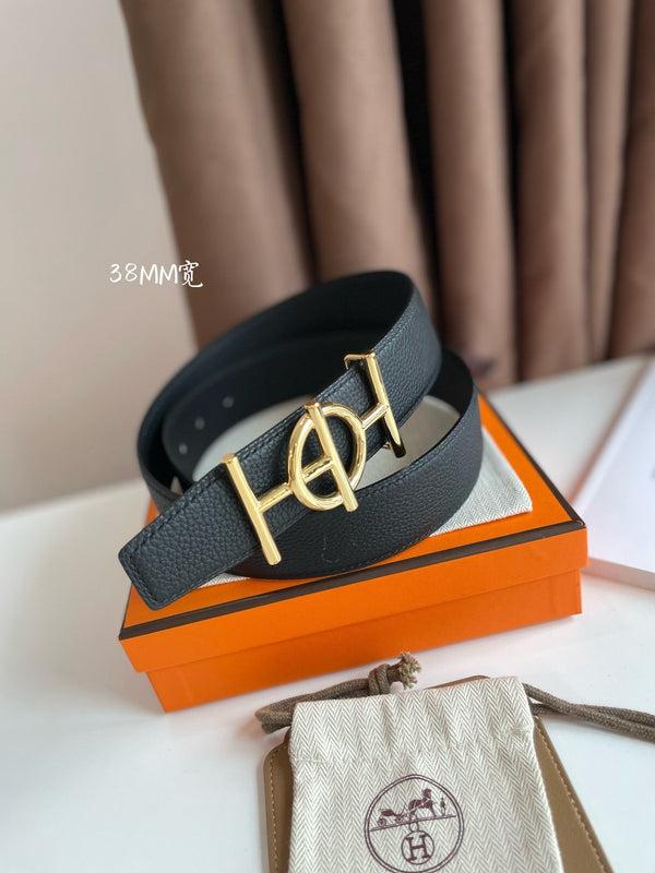 FIBBIA PER CINTURA ULYSSE E CINTURINO REVERSIBILE IN PELLE NERA 38 MM FERRAMENTA ORO