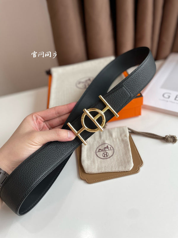 FIBBIA PER CINTURA ULYSSE E CINTURINO REVERSIBILE IN PELLE NERA 38 MM FERRAMENTA ORO