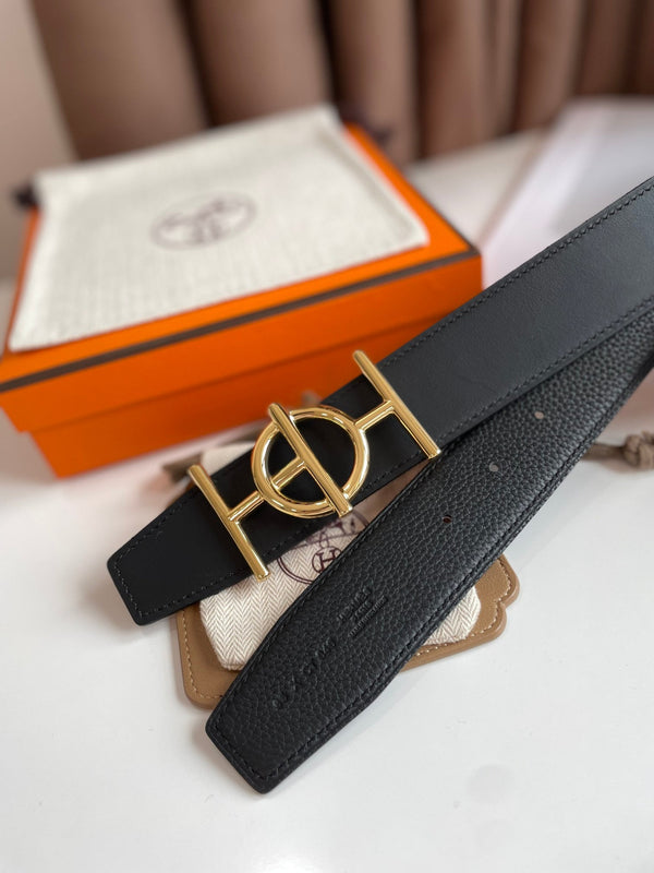 FIBBIA PER CINTURA ULYSSE E CINTURINO REVERSIBILE IN PELLE NERA 38 MM FERRAMENTA ORO