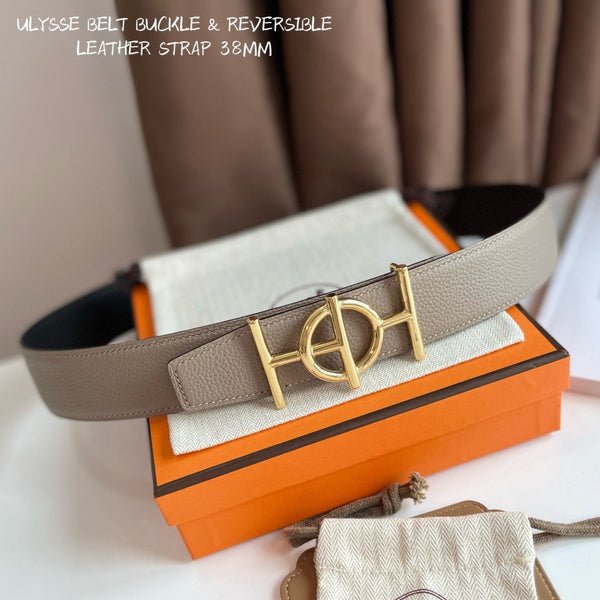 FIBBIA PER CINTURA ULYSSE E CINTURINO REVERSIBILE IN PELLE MARRONE KAKI 38 MM FERRAMENTA ORO