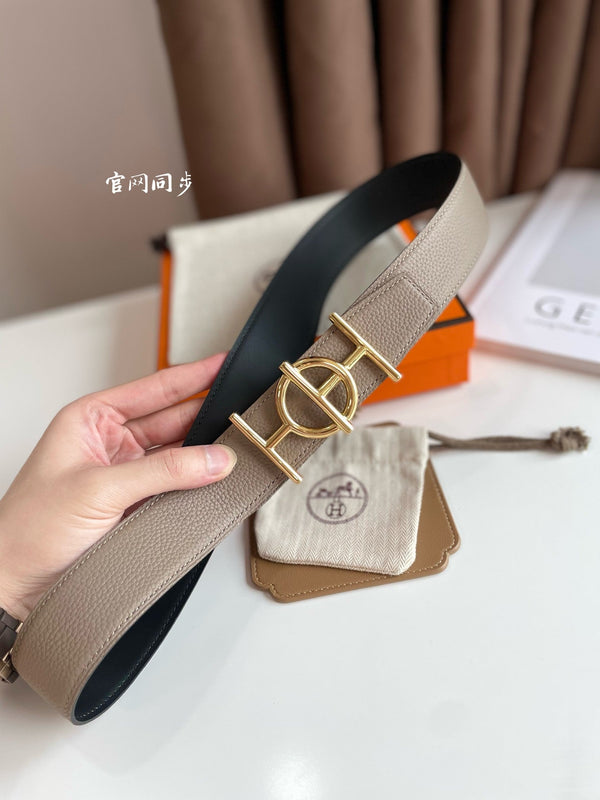 FIBBIA PER CINTURA ULYSSE E CINTURINO REVERSIBILE IN PELLE MARRONE KAKI 38 MM FERRAMENTA ORO