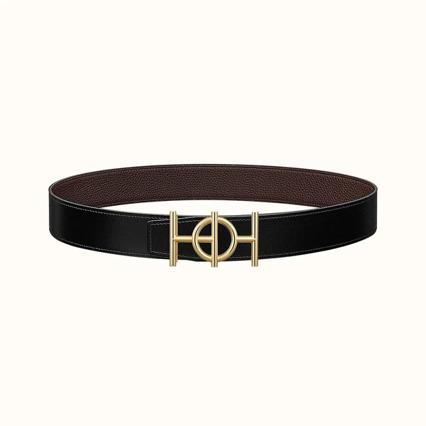 FIBBIA PER CINTURA ULYSSE E CINTURINO REVERSIBILE IN PELLE MARRONE CIOCCOLATO 38 MM FERRAMENTA ORO