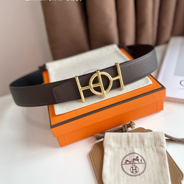 FIBBIA PER CINTURA ULYSSE E CINTURINO REVERSIBILE IN PELLE MARRONE CIOCCOLATO 38 MM FERRAMENTA ORO
