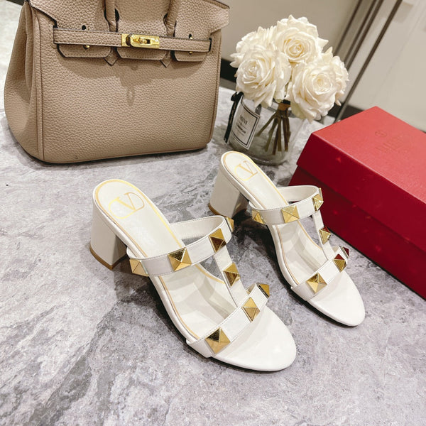 Valentino Roman Stud Sandals Heel Height Sheepskin