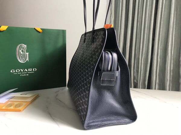 BORSA HARDY PM 40 IN TELA GOYARDINE BLU NAVY E FINITURE IN PELLE TAURILLON NERA