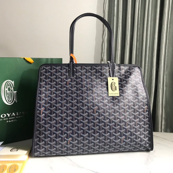 BORSA HARDY PM 40 IN TELA GOYARDINE BLU NAVY E FINITURE IN PELLE TAURILLON NERA