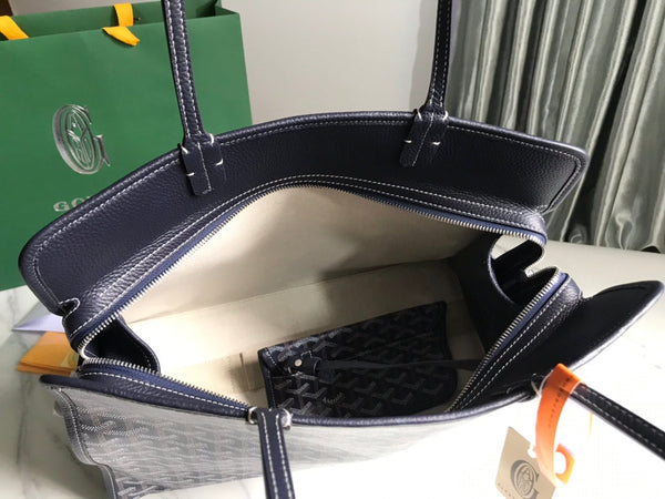 BORSA HARDY PM 40 IN TELA GOYARDINE BLU NAVY E FINITURE IN PELLE TAURILLON NERA