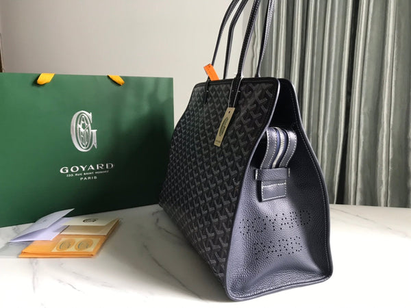 BORSA HARDY PM 40 IN TELA GOYARDINE BLU NAVY E FINITURE IN PELLE TAURILLON NERA