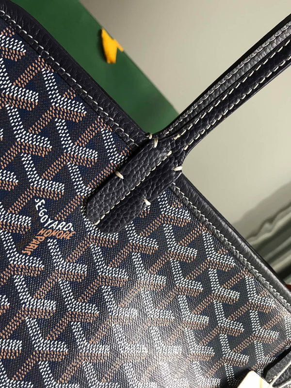 BORSA HARDY PM 40 IN TELA GOYARDINE BLU NAVY E FINITURE IN PELLE TAURILLON NERA