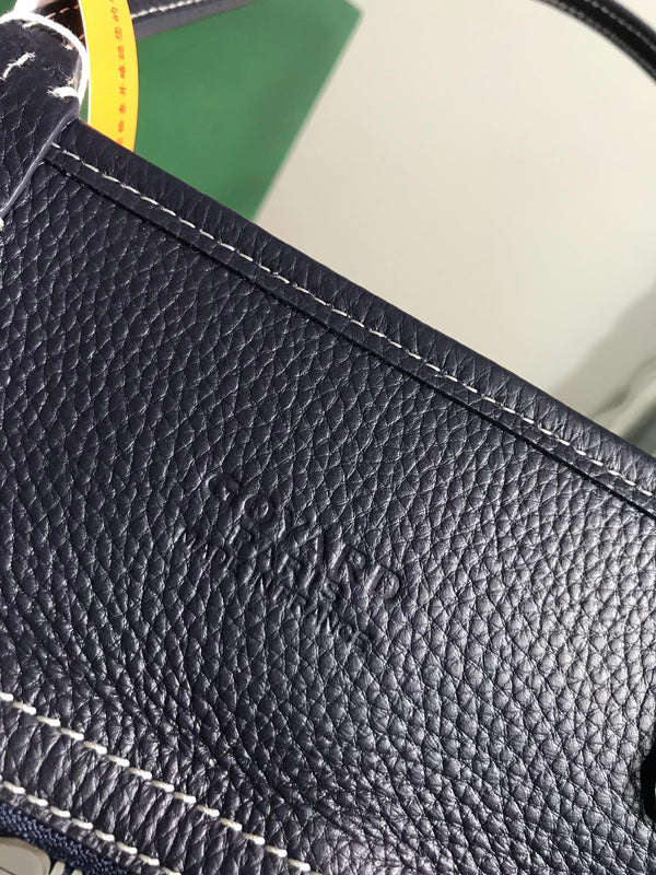 BORSA HARDY PM 40 IN TELA GOYARDINE BLU NAVY E FINITURE IN PELLE TAURILLON NERA
