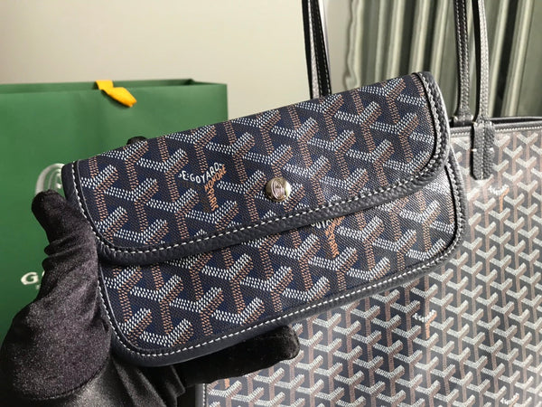 BORSA HARDY PM 40 IN TELA GOYARDINE BLU NAVY E FINITURE IN PELLE TAURILLON NERA