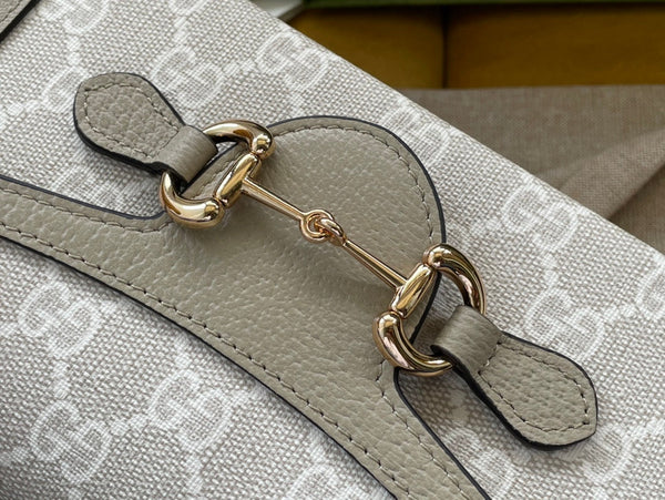 BORSA GG HORSEBIT 1955 MINI 18 IN TELA BIANCA E PELLE DI VITELLO BEIGE